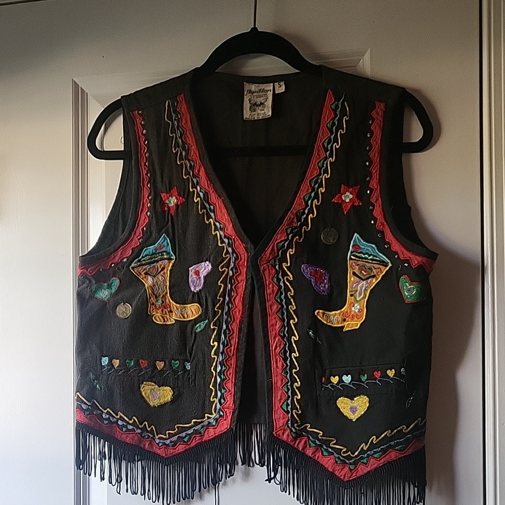 Papillon Vintage Black and Red Embroidered Vest